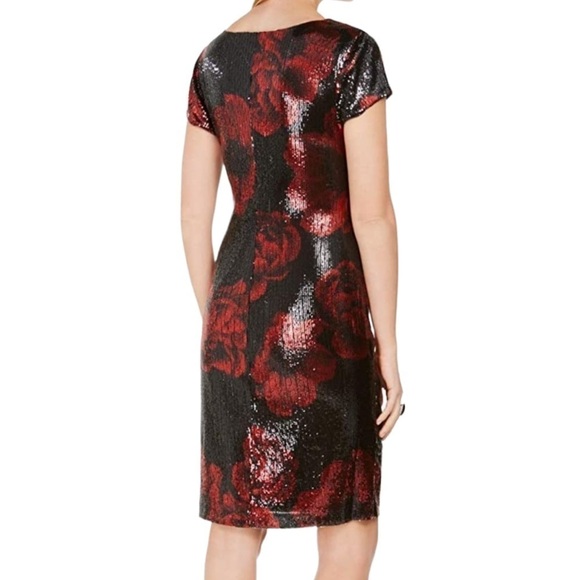 Connected Apparel Black and Red Sequin Midi Dress - Picture 2 of 11
